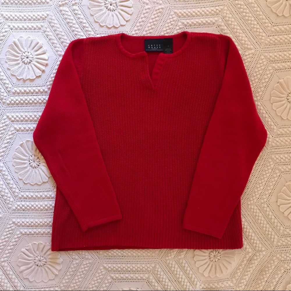 SOLD!! Crazy Horse By Liz Claiborne Red Long Sleeve Cotton Sweater M